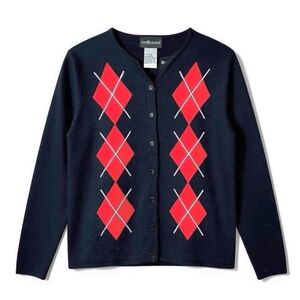 4/$20 Sag Harbor Black Argyle Button Front Cardigan Sweater Medium